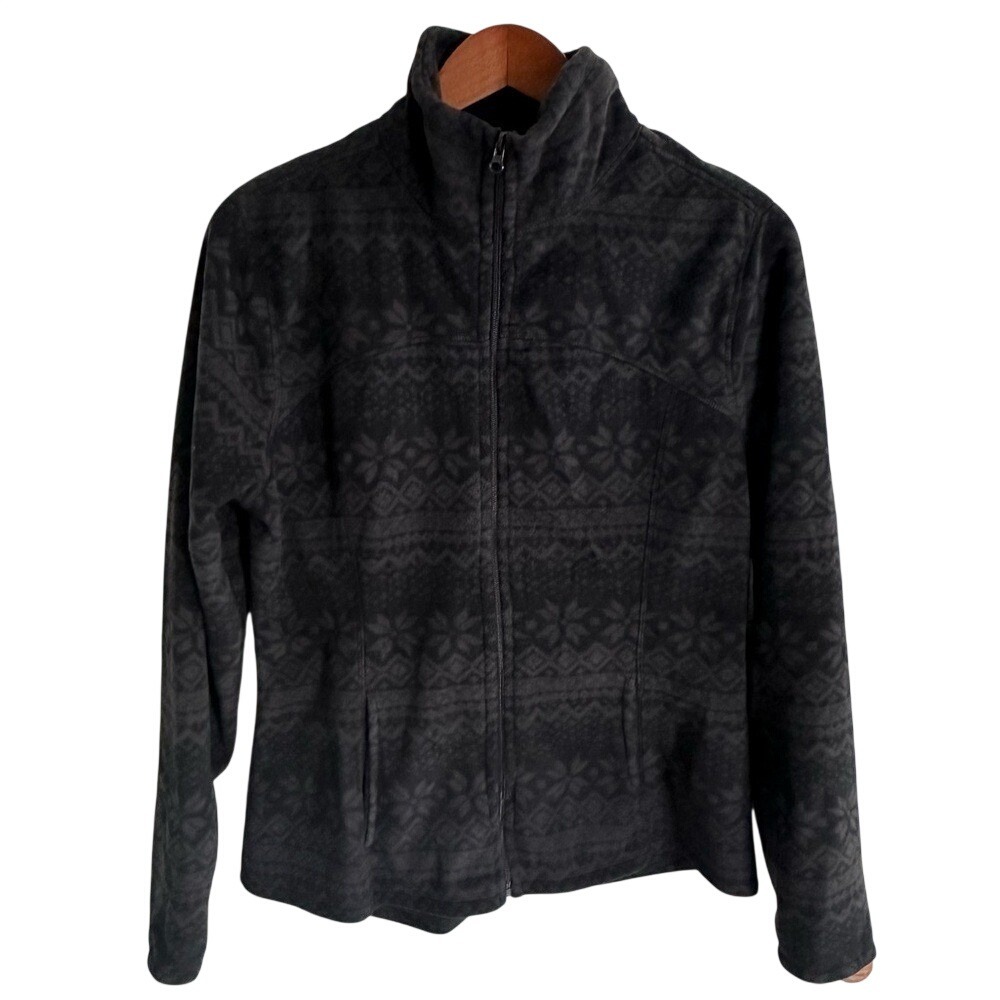Old Navy Womens Fleece Full Zip Jacket Charcoal Grey‎ Fair Isle Snowflake NWT
